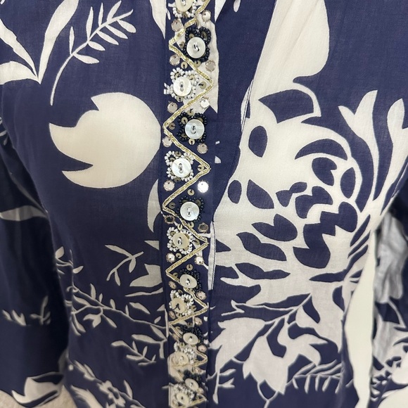 Soft Surroundings Blue Le Jardin Tunic, Cover Up Caftan Embellished Bead… - Picture 6 of 7